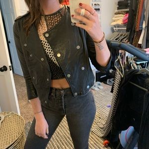 Joie cropped 3/4 sleeve leather jacket